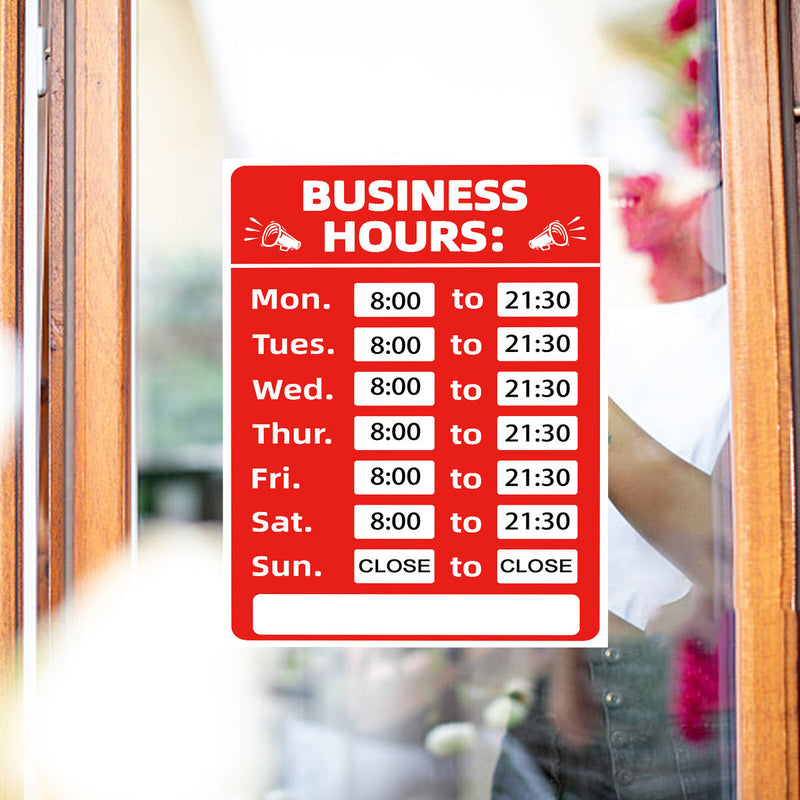 Business Hours Sign Hours of Operation Signs for Window / Door (Red)
