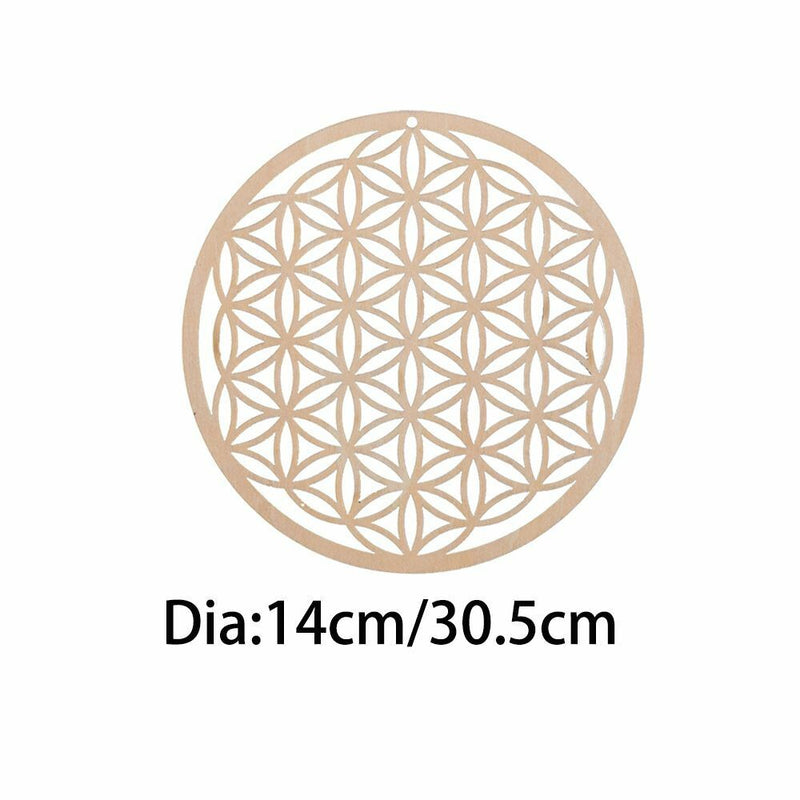 Wooden Wall Sign Flower of Life Shape Flower Of Life Energy Mat Slice Wood Base