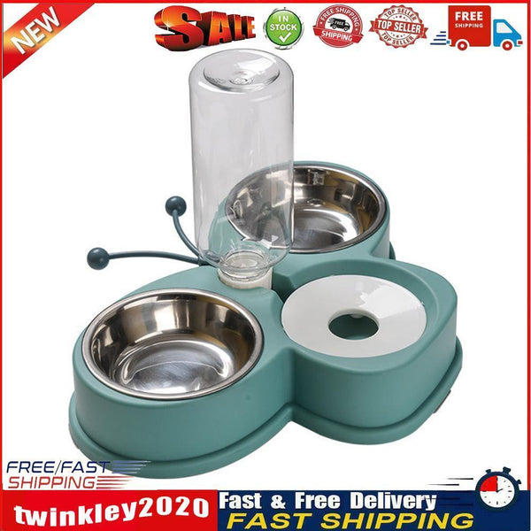 Cat Food Bowl Automatic Feeder Water Pet Dog Food Drink Dish Bowl (Green) Newly