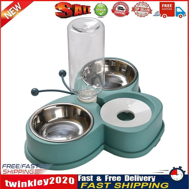 Cat Food Bowl Automatic Feeder Water Pet Dog Food Drink Dish Bowl (Green) Newly