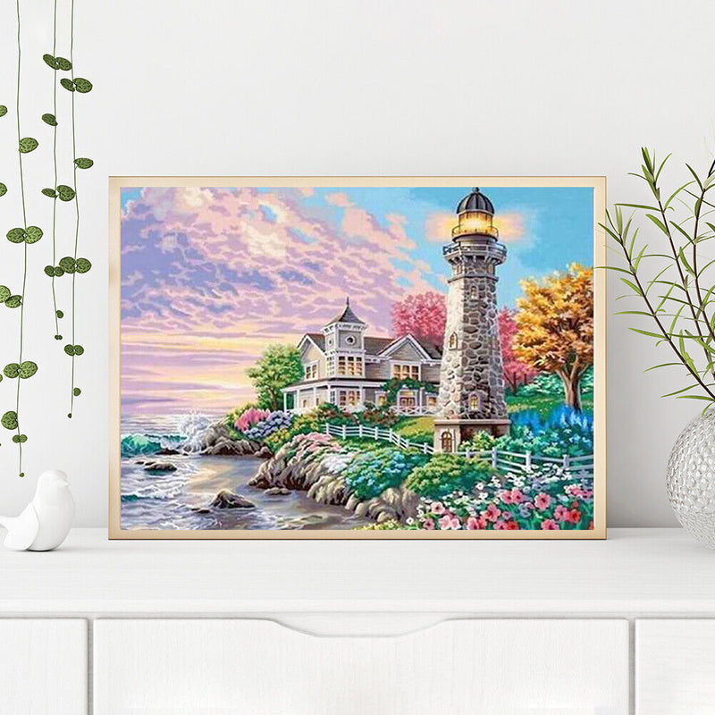 Seaside Villa Lighthouse Wall Oil Paint By Number Home Canvas Wall Poster