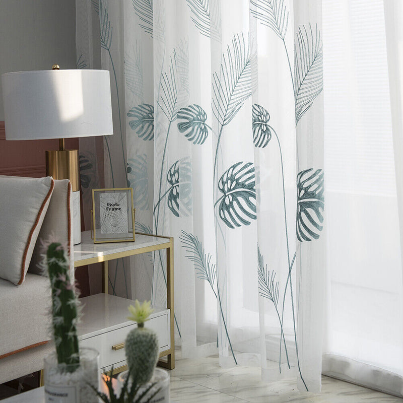 1pc Modern Palm Leaf Windows Tulle Curtains Living Bedroom Screening Yarn Dra
