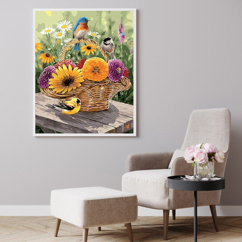 Flower Basket Bird Oil Paint By Numbers Kit DIY Home Decoration Gift Wall Art