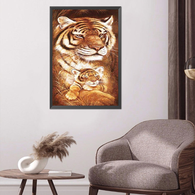 Tiger Family Oil Paint By Numbers Kits Canvas Picture Wall Art DIY (B741)