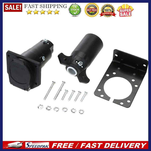 7-Way US RV Boat Truck Trailer Connector Plug+ Socket+ Bracket Set Kit