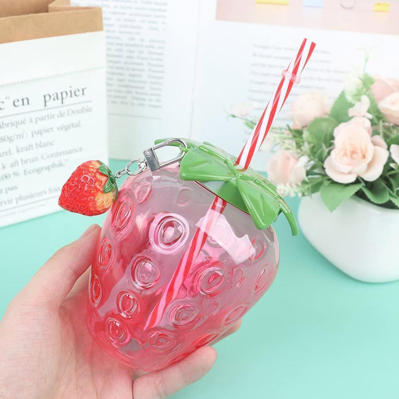 Strawberry Straw Cup-Leakproof Plastic Drinking Water Bottle Clear (2)