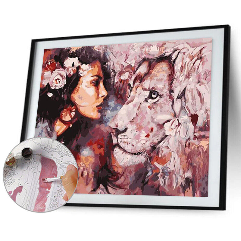 Frameless Painting By Numbers Girl and Beast DIY Handmade Drawing On Canvas Gift