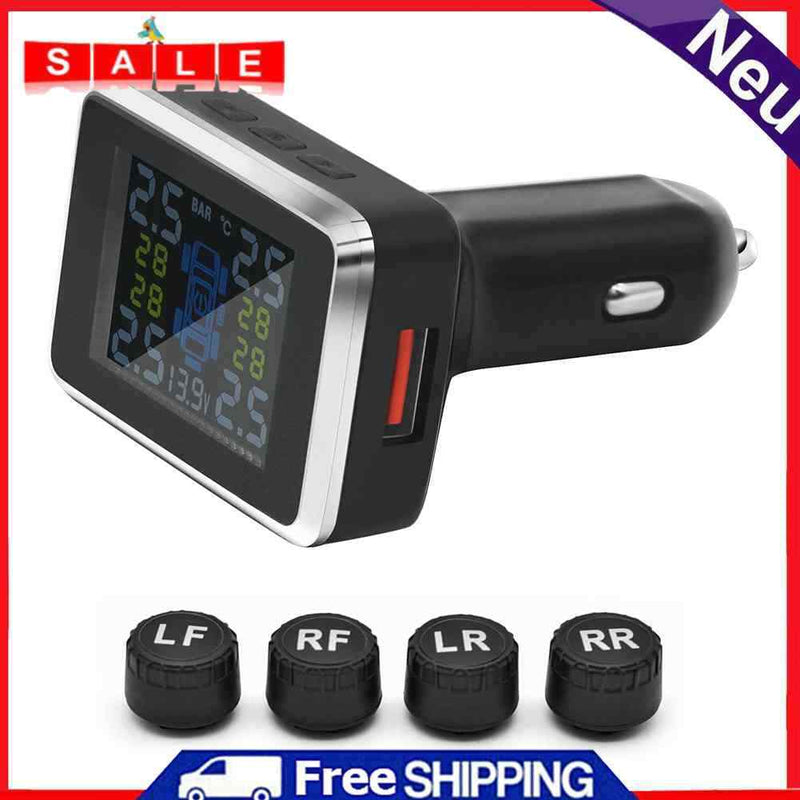 Car TPMS Tire Pressure LCD Monitor 4 External Sensors Tyre Temperature Warning