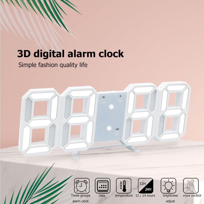 LED Digital Alarm Clock Snooze Desk Clock Date Temperature Function (White)