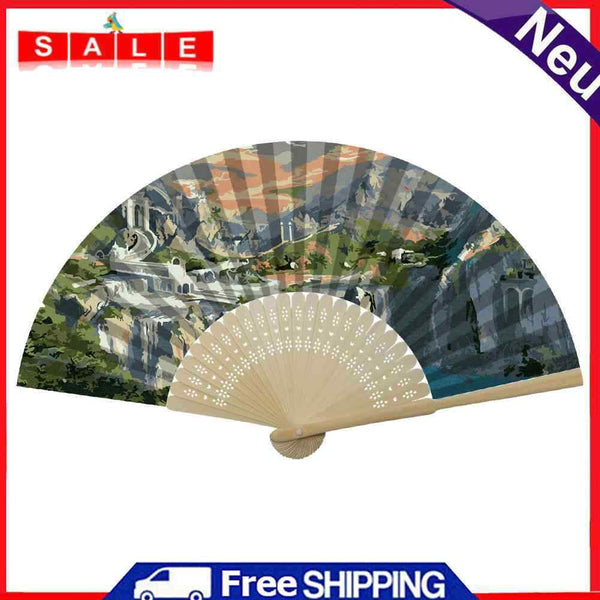 Mountains Castle Oil Paint Folding Fan By Numbers DIY Painted Handmade Crafts