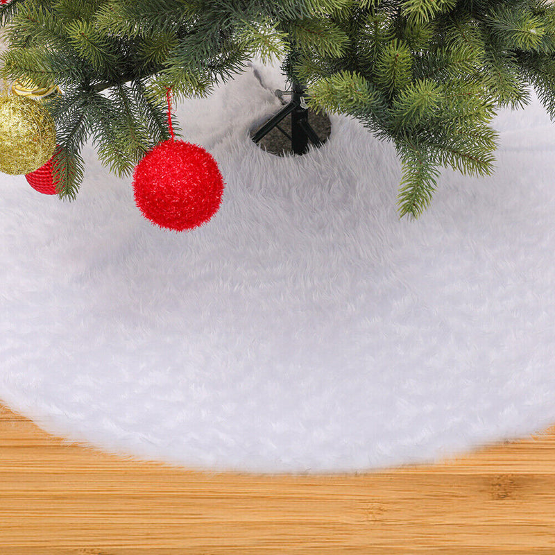 Christmas Tree Skirt White Long Plush Tree Carpet for Living Room Bedroom Garden