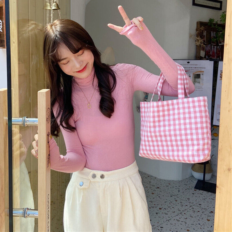 Cloth Shopping Tote Large Bag Plaid Picnic Travel Fashion Ladies Lunch Handbag