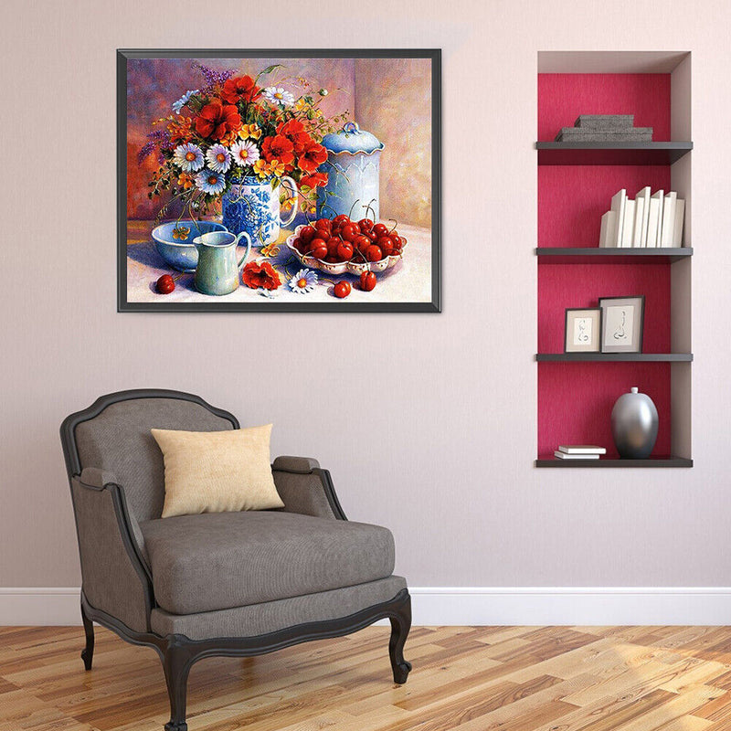 Cherry and Flower Oil Paint By Numbers Kit Hand Painted Home Decoration No Frame