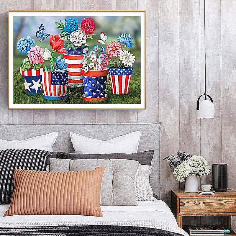 Diamond Painting 5D DIY Flag Flowerpot Full Round Drill Rhinestone Mosaic Crafts