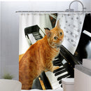 Cat Playing Piano Shower Curtain Anti Splash Bathroom Curtain Hanging Covers