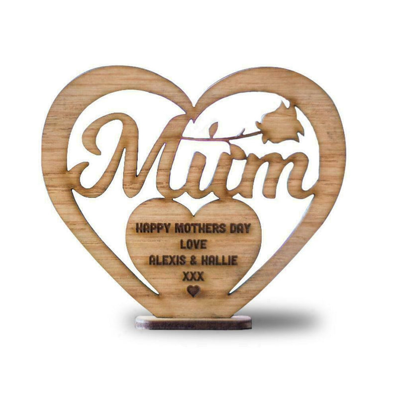 Mother's Day Wooden Heart-shaped Happy Day Mum Ornament Gift Best E6B4