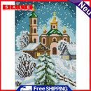 Full Embroidery Print 2 Strands Stamped Cross Stitch DIY Church in Snow 14CT Kit