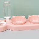 Pet Cat Double Bowl Automatic Feeder Food Drinking Water Fountain (Pink)