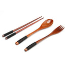 Japanese Portable Wood Chopsticks Fork Spoon Tableware Cutlery Set (A) Newly