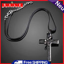 Unisex's Stainless Steel Cross Ring Pendant Necklace Leather Rope Long Chain