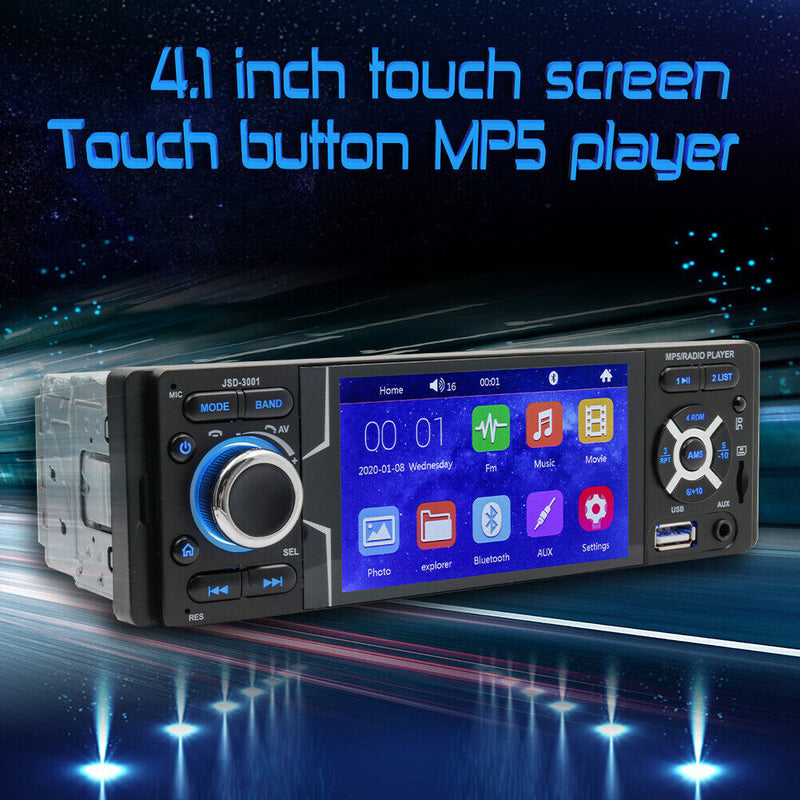 JSD-3001 Single DIN Car Stereo 4.1 inch Touch Screen FM Radio + AUX Cable Newly