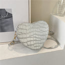 Fashion Heart-shaped Crossbody Bag Leather Women Stone Pattern Purse Handbags