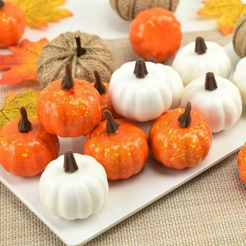 22 Pcs Artificial Pumpkins Set Harvest For Halloween Thanksgiving Fall T4V7