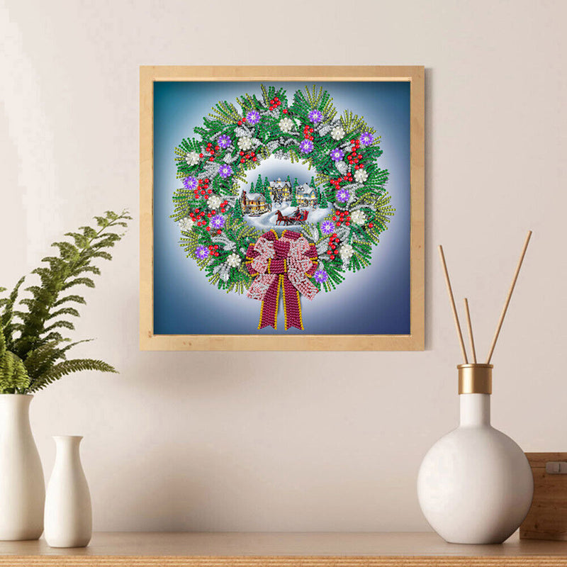 5D DIY Diamond Painted Christmas wreath Partial Special Rhinestone Set Newly