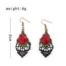 Metal Plated Vampire Dangle Black Lace Ear Studs Rose Jewelry Gothic Earrings