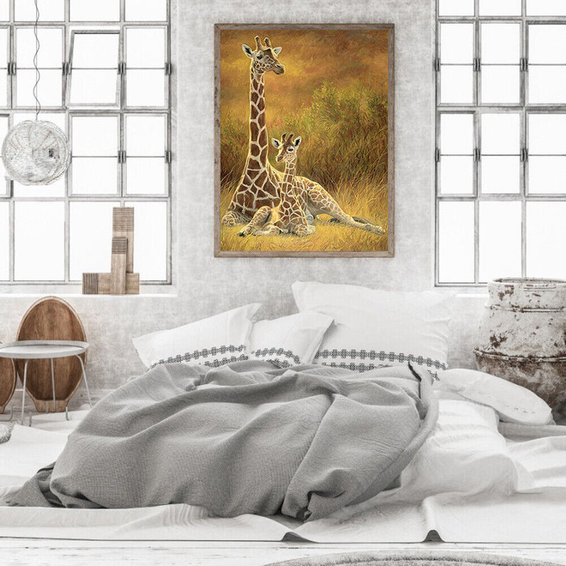 Handpainted DIY Giraffe Mother Child Oil Paint by Numbers Picture Craft Gift Kit