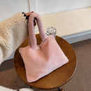 Women Winter Soft Fur Solid Color Top-handle Bag Small Handbag (Pink)