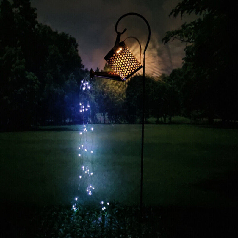 LED Kettle Solar Light Metal Watering Can Fairy String Lamp Garden Decor Newly