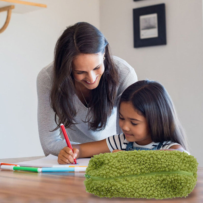 Stationery Storage Plush Pen Case Student School Cosmetic Organizer (Green)