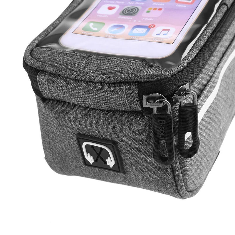Waterproof Bicycle Front Tube Bag 6in Phone Touch Screen Saddle Bag (Grey) Newly