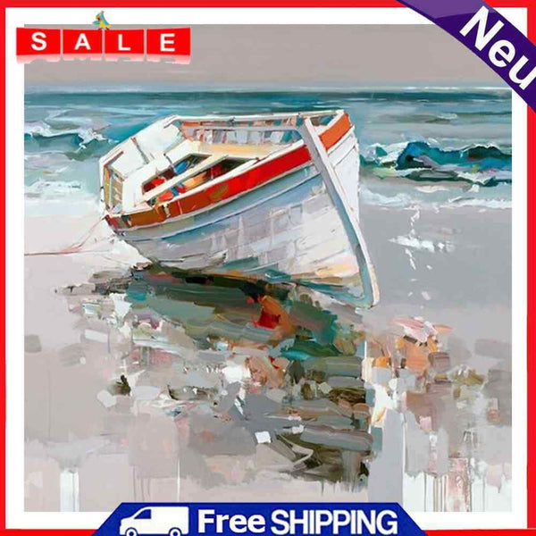 Beach Boat Oil Paint By Numbers DIY Acrylic Painting on Canvas Frameless Art Kit
