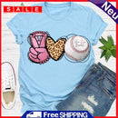 Baseball Leopard Love Print Tea T-Shirt (Light Blue L)
