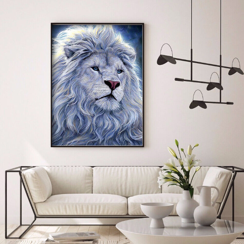 12x16 inch 5D Full Round Diamond Painting White Fur Male Lion Rhinestone Picture