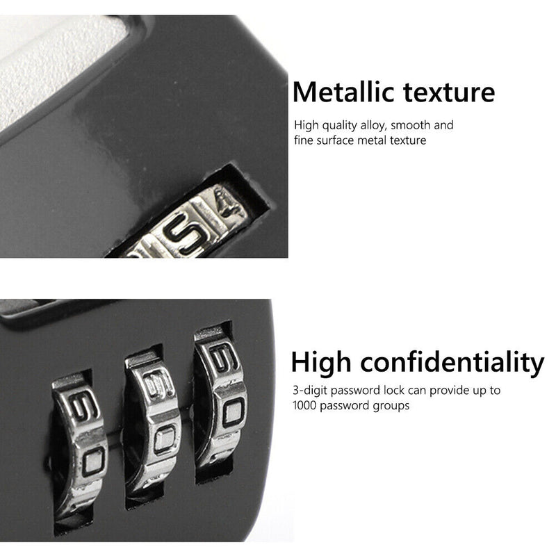 Zinc 3 Digit Code Combination Password Lock Mini Carrying Case Lock (Black)