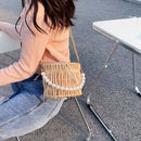 Beading Chain Small Straw Bucket Shoulder Bags Women Rattan Beach Mini Handbags