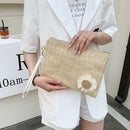 Summer Straw Woven Flowers Wristlet Clutch Bag Envelope Coin Purse Card Holder