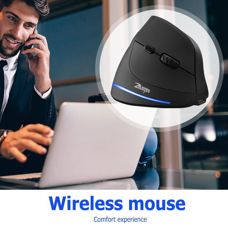 ZELOTES F-35 Wireless Rechargeable 2400 DPI Adjustable Optical Vertical Mouse