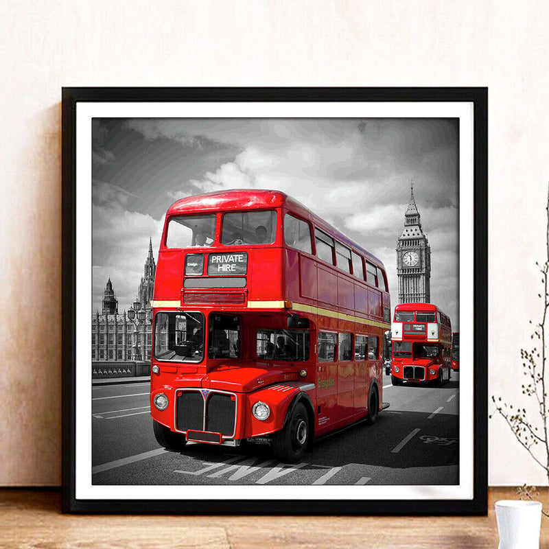 Round Drill Diamond Painting Double-Decker Bus Diamond Embroidery for Wall Gift