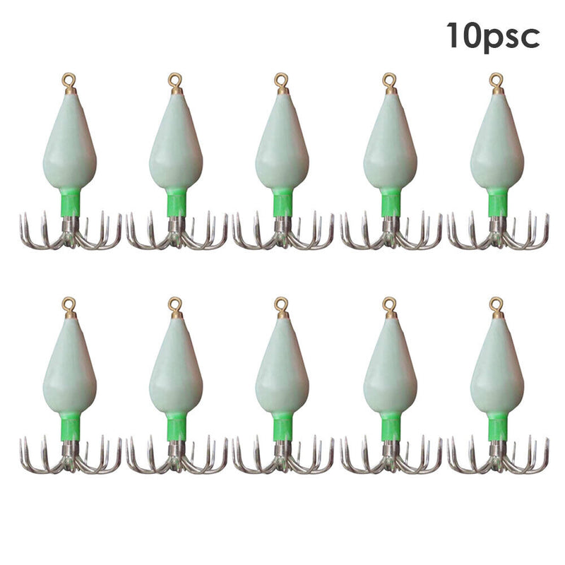 10pcs Squid Jigs Hooks Cuttlefish Octopus Lure Bait Fishhook (Green 56g) Newly