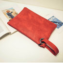 Women PU Leather Clutch Wristlets Purse Wallet Pure Color Handbags Red