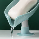 Leaf Shape Soap Box Drain Stand Suction Cup Punch-free Holder (Short Green)