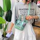 Women Canvas Bucket Shoulder Bag Graffiti Cute Cartoon Crossbody Handbag Pouch
