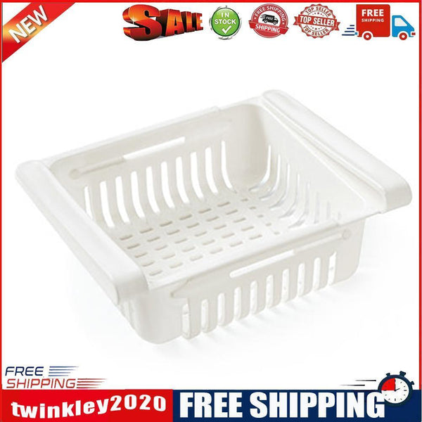 Kitchen Refrigerator Storage Box Stretchable Drawer Rack Shelf (White)