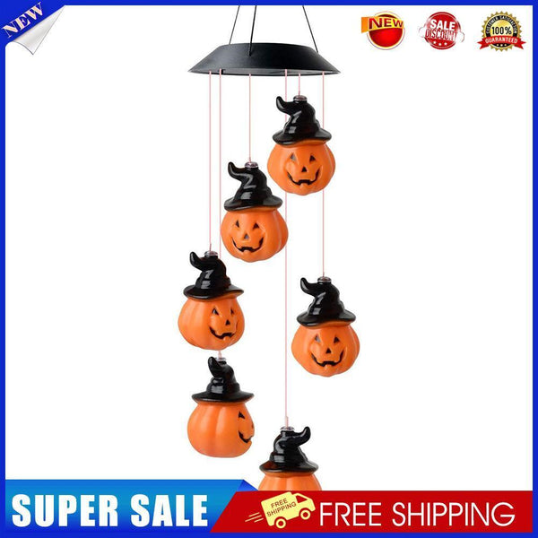 Solar Color-Changing Halloween Lamp Party Wind Chime Hook Lantern (Pumpkin)