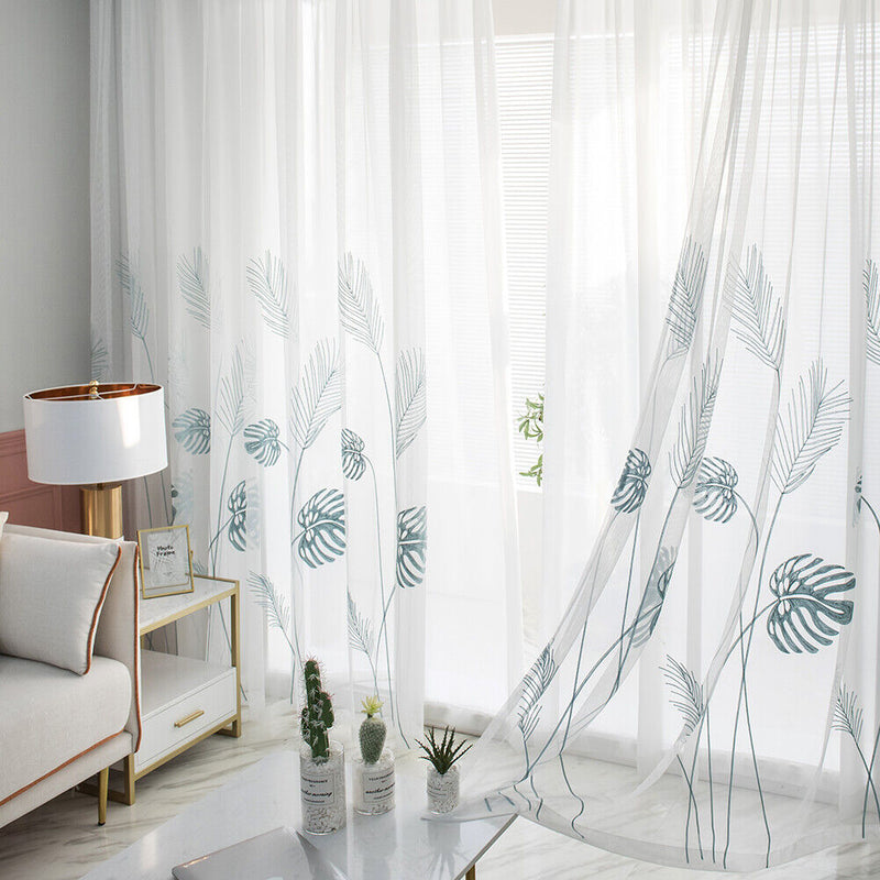 1pc Modern Palm Leaf Windows Tulle Curtains Living Bedroom Screening Yarn Dra