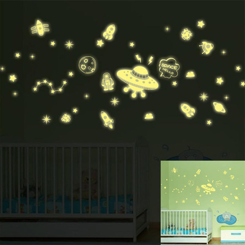 Creative Spaceship Glowing Wall Stickers DIY Kid Bedroom Fluorescent
